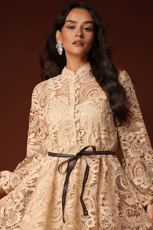 Molia Lace Hollow Long Sleeves Mini Dress
