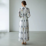 Gaun Panjang Bunga Polyester dengan Detail Tali