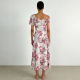 Gaun Tali Spaghetti Asimetris Berumbai Poliester