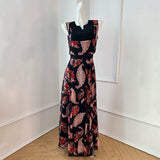 Gaun Panjang Tanpa Lengan Poliester dengan Motif Bunga