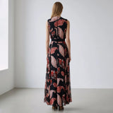 Gaun Panjang Tanpa Lengan Poliester dengan Motif Bunga