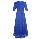 A-Line Lace Dress with Embroidery and Short Sleeves