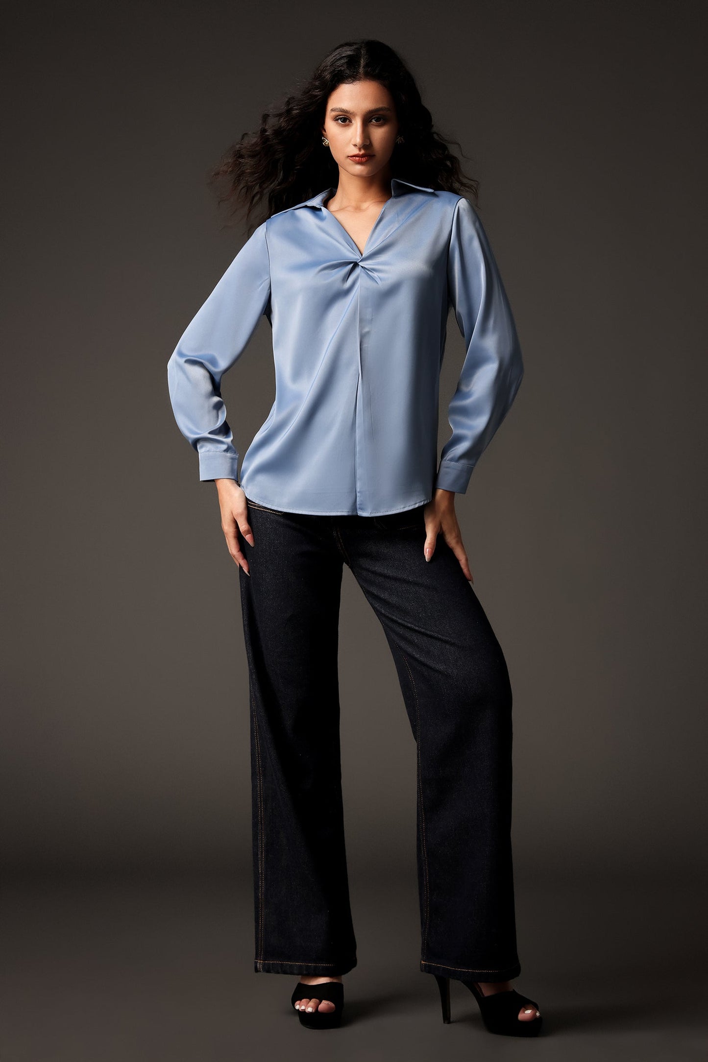 Parry V-Neck Long Sleeves Satin Top