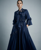 Gaun Panjang Ruffle Patchwork Bunga Polyester dengan Desain Ikat