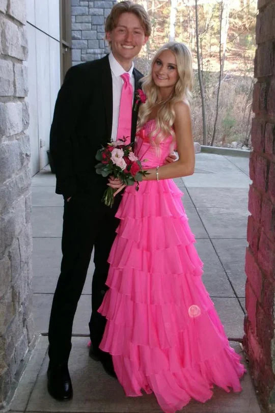 Sweetheart Sleeveless A-Line Empire Chiffon Tiered Party Prom Dress