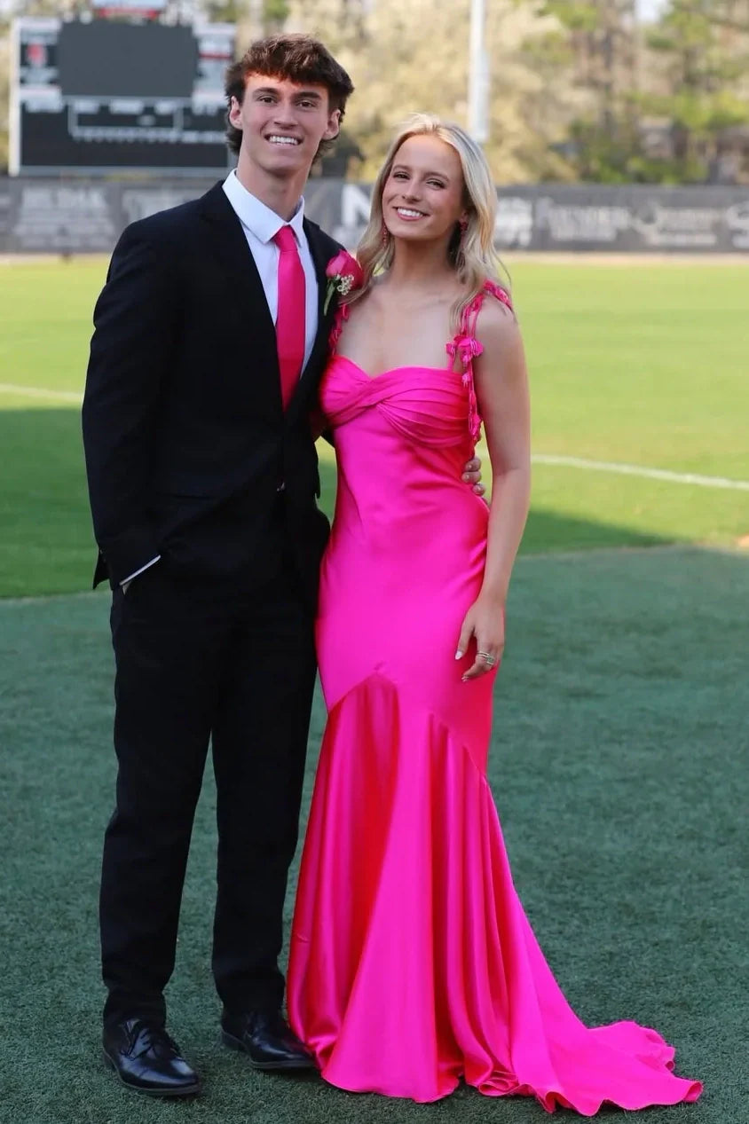 Sweetheart Sleeveless Mermaid Empire Satin Party Prom Dress With Train