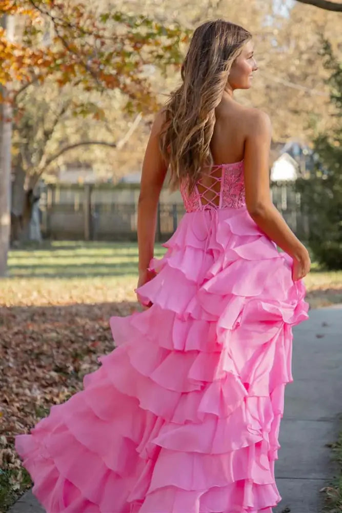 Sweetheart Strapless A-Line Appliques Tiered Party Prom Dress