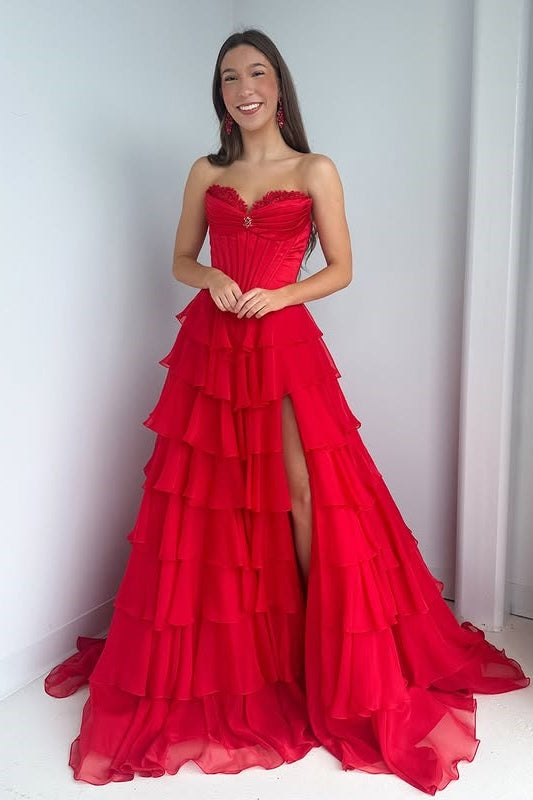 Sweetheart Strapless A-Line Empire Tiered Party Prom Dress