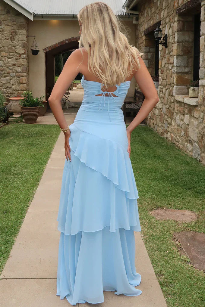 Sweetheart Strapless Empire Chiffon Tiered Party Prom Dress