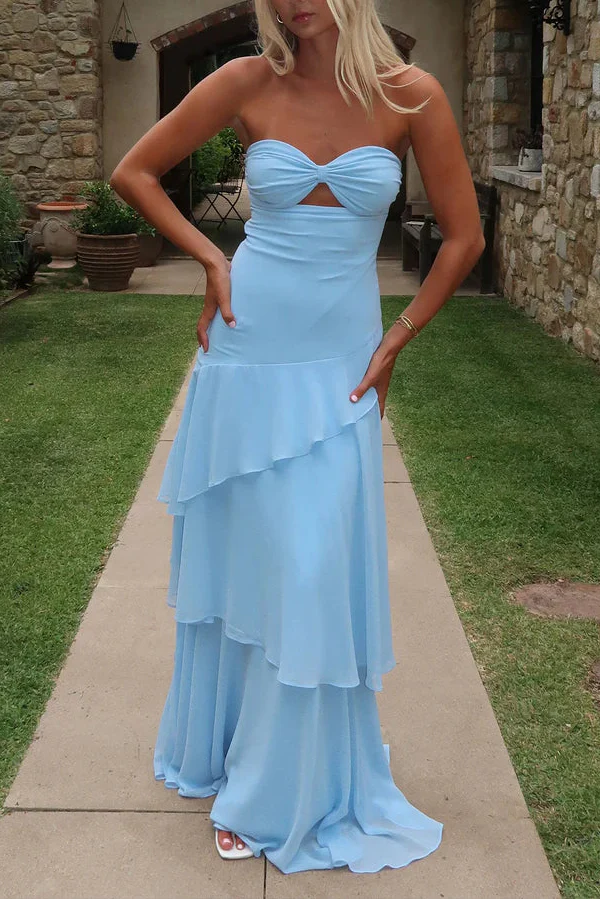 Sweetheart Strapless Empire Chiffon Tiered Party Prom Dress