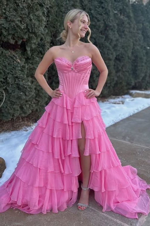 Sweetheart Strapless A-Line Empire Tiered Party Prom Dress