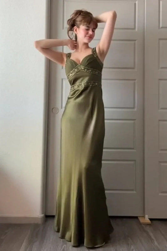 V-Neck Straps Empire A-Line Beaded Appliques Party Prom Dress