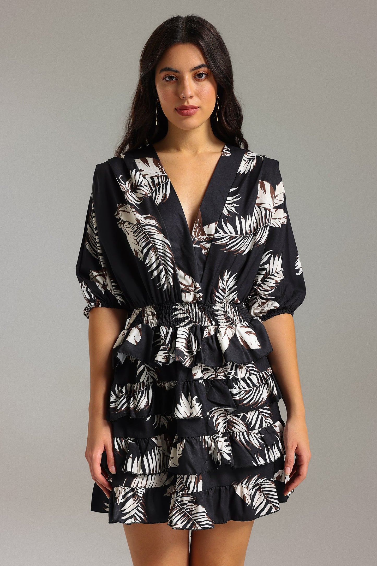 Yuhan V-Neck Layered Printed Dress
