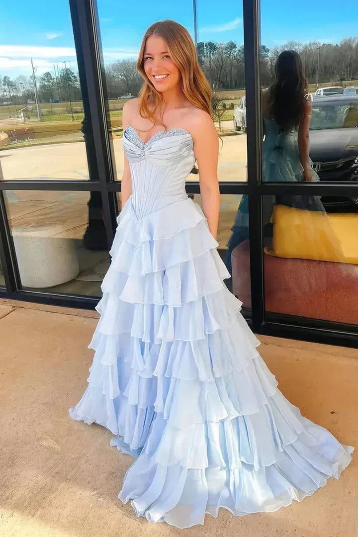Sweetheart Strapless Two Tone Tiered Party Prom Dress With Slit