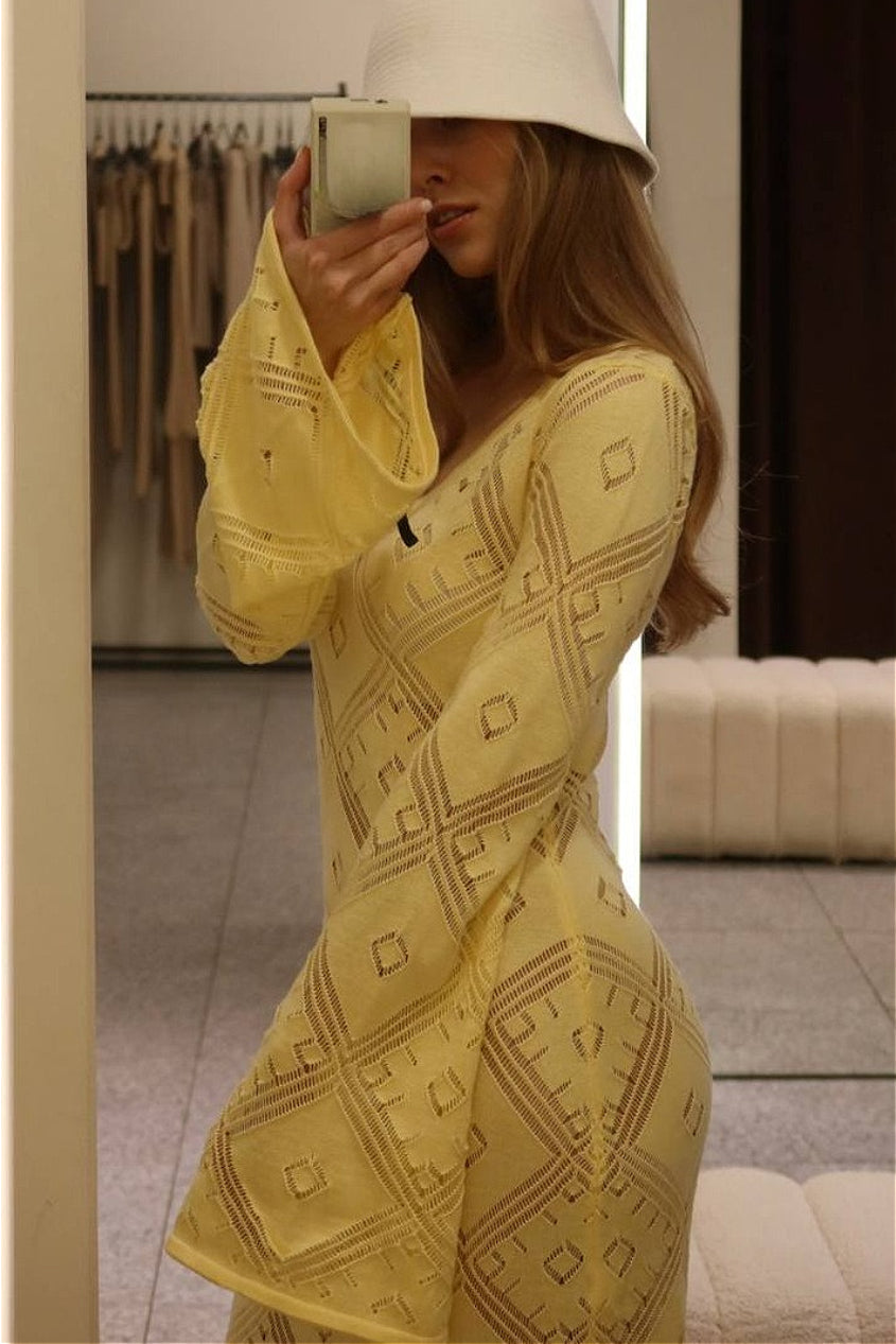فستان ماكسي طويل بأكمام طويلة من جاكار أرجايل محبوك