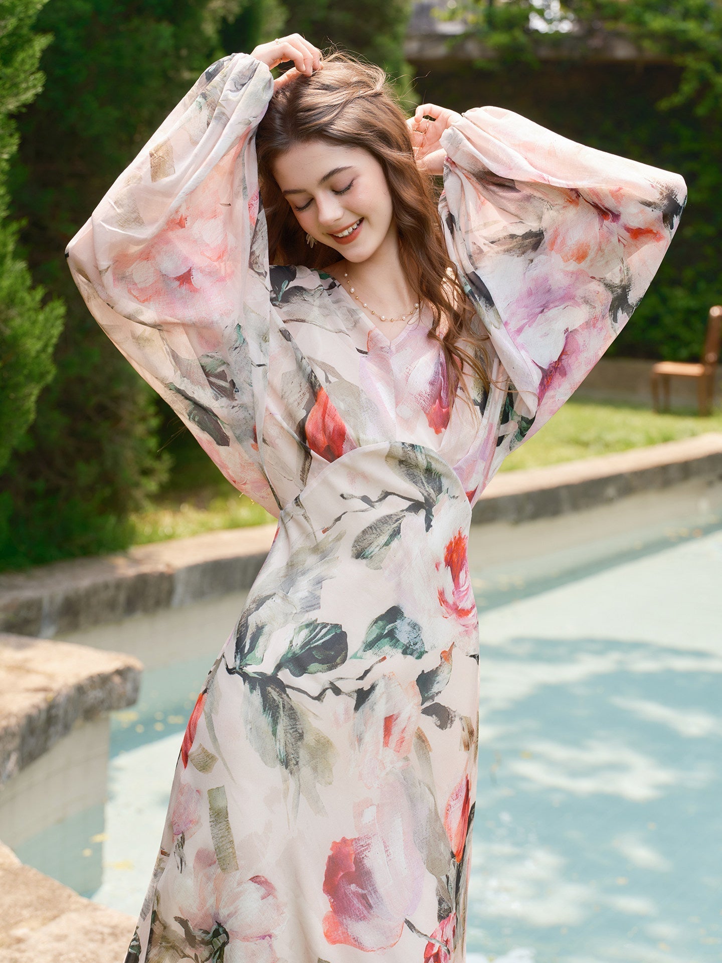 Floral Viscose Dress - Elegant Diagonal Cut