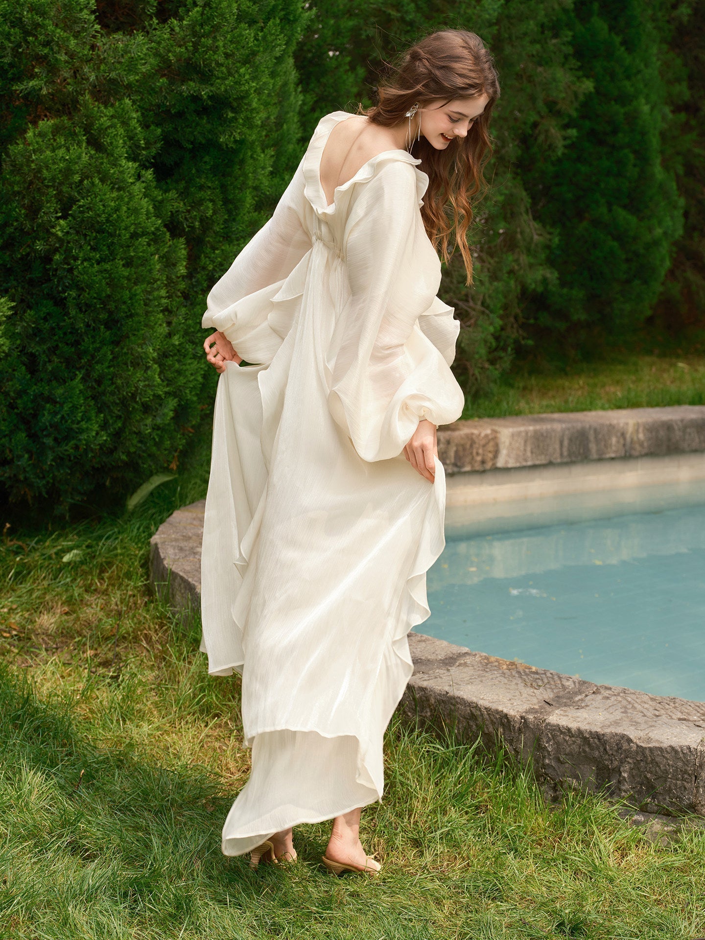 Satin Lace Dress with Drawstring