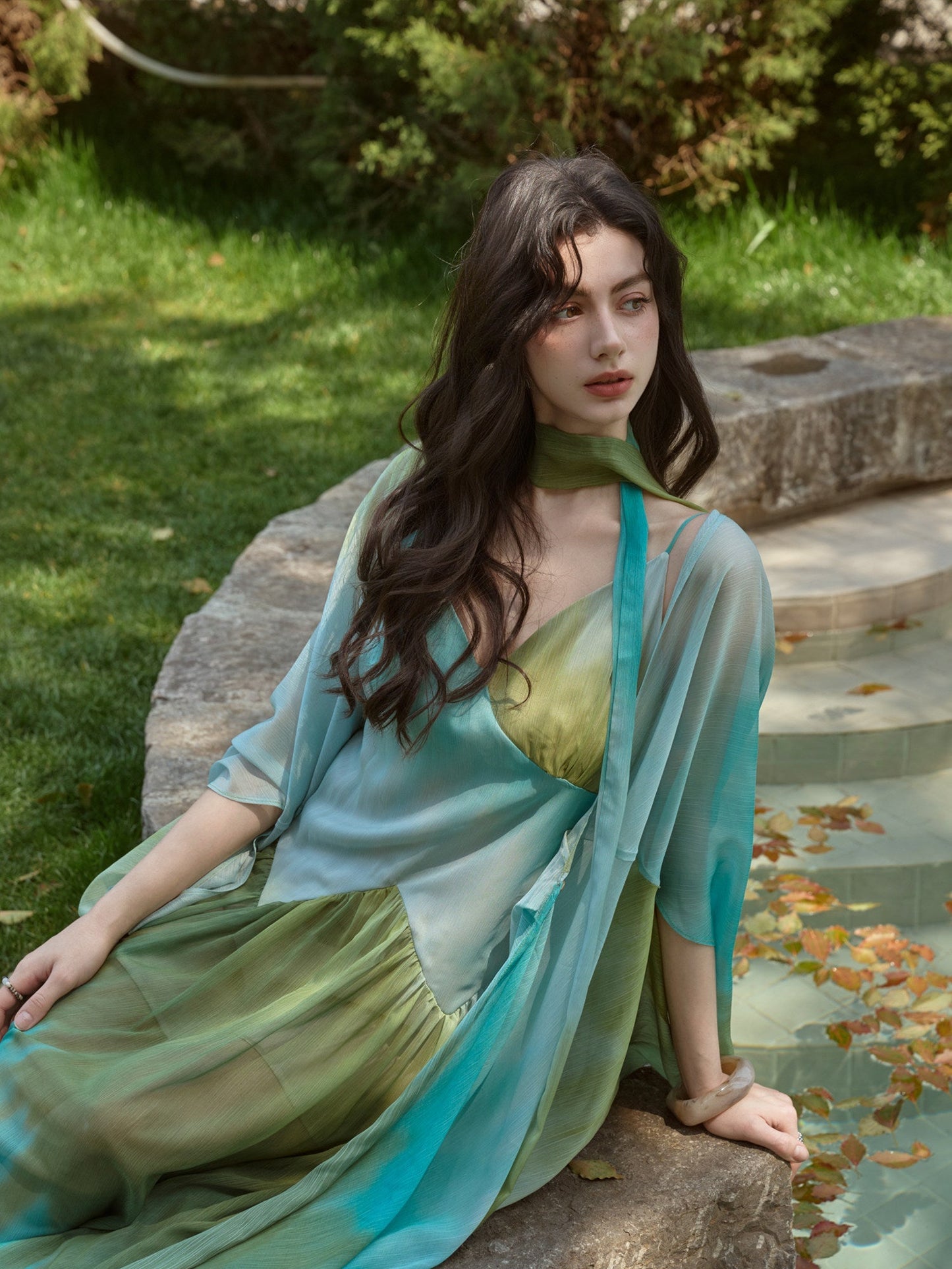 Tencel Chiffon Dress and Shawl Cardigan Set - Elegant and Versatile