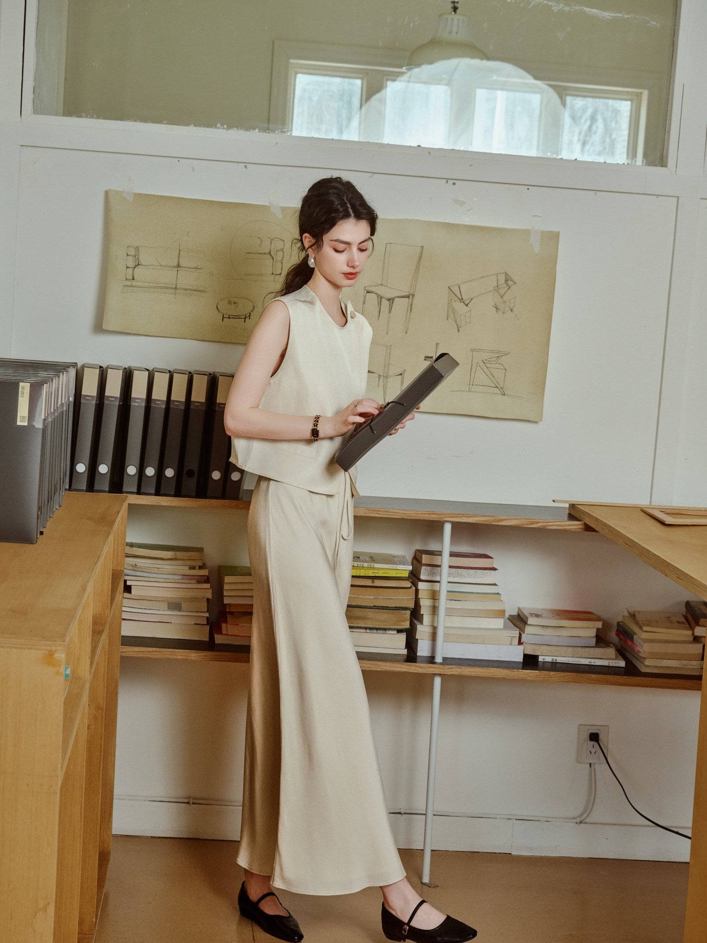 Acetate 2-Piece Set - Sleeveless Vest and Skirt