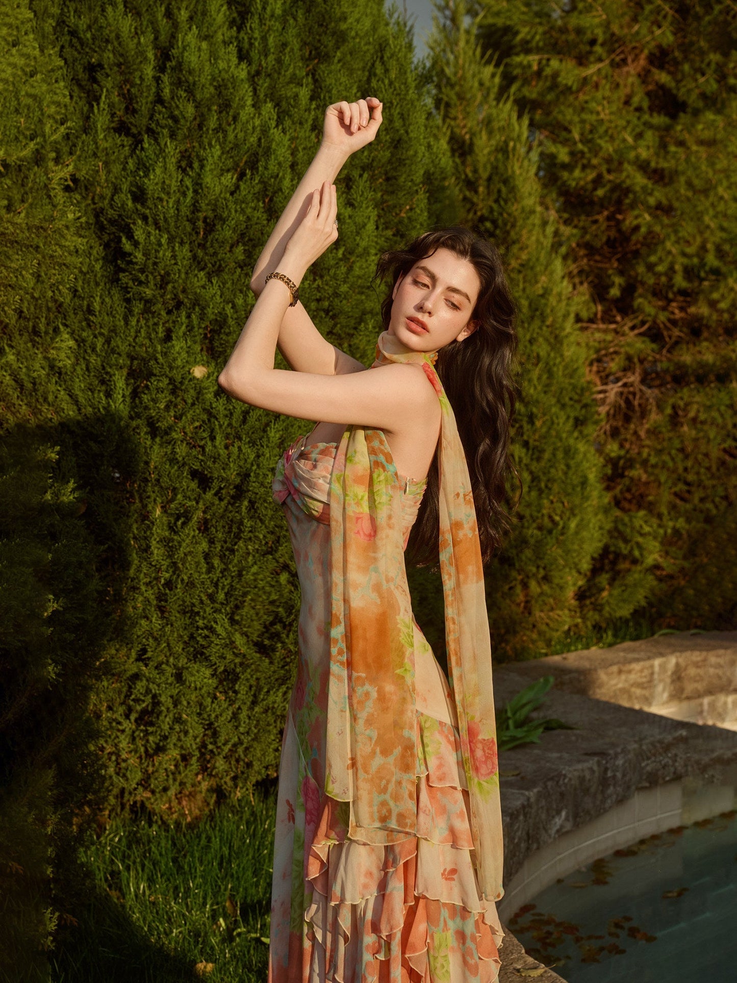 Cotton Dress - Pollock Print Ruffled Hem