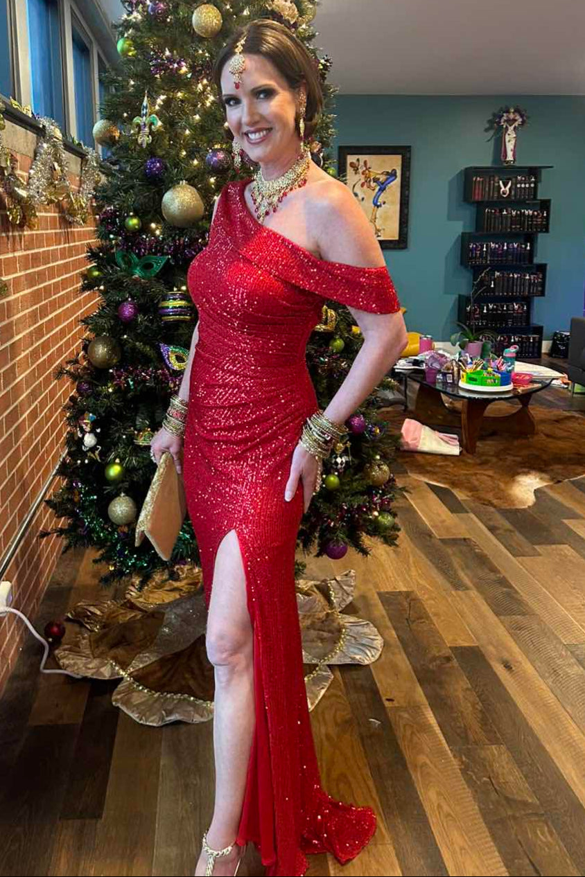 Sleeveless Empire Sparkly Sequins Mermaid Party Prom Dress