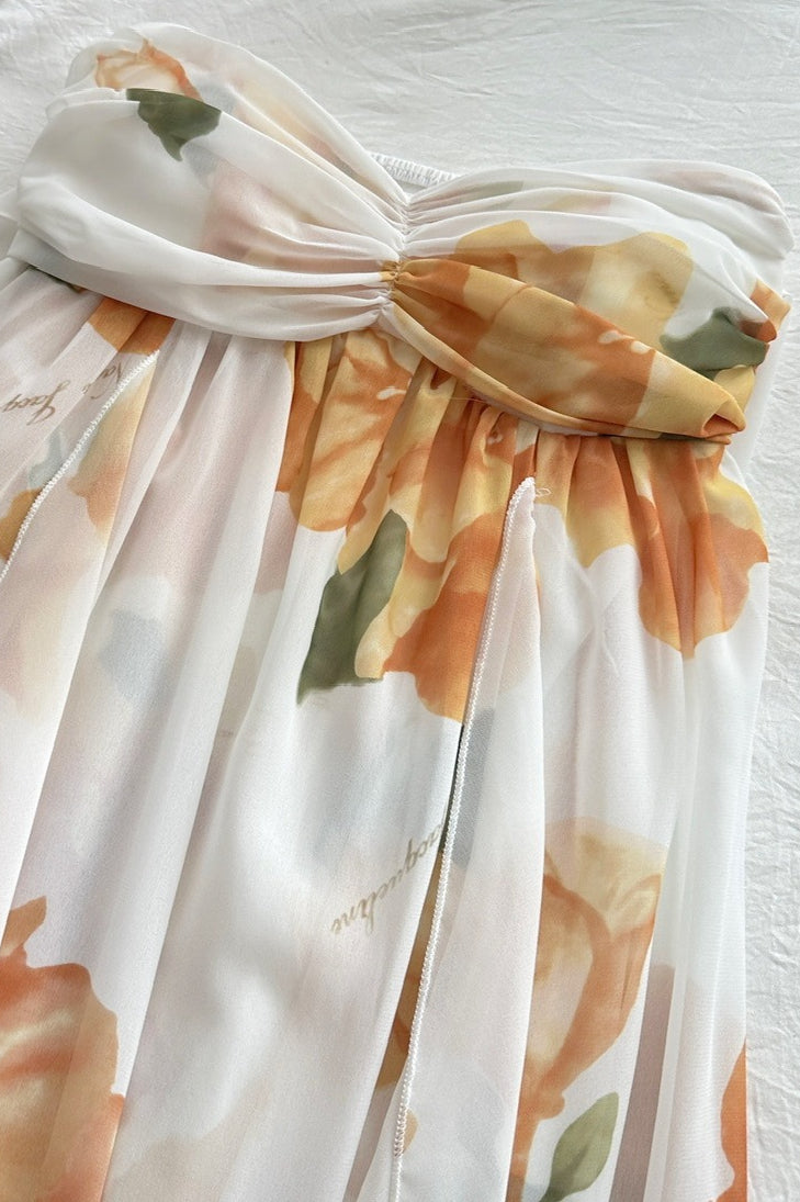 Gaun Maxi Halter Tanpa Punggung Bermotif Bunga