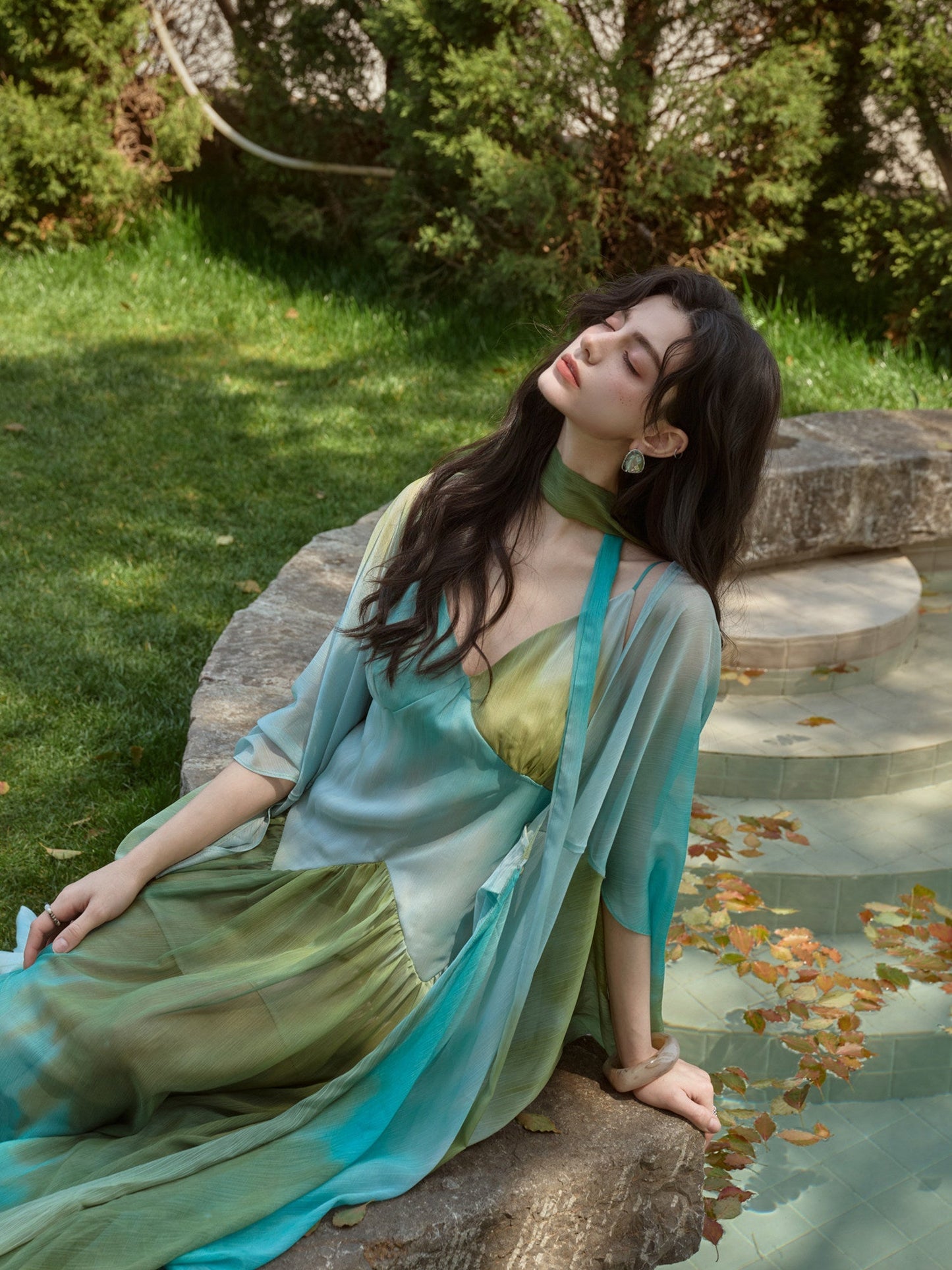 Tencel Chiffon Dress and Shawl Cardigan Set - Elegant and Versatile