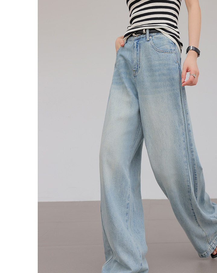 Cotton Wide-Leg Jeans - Light Blue