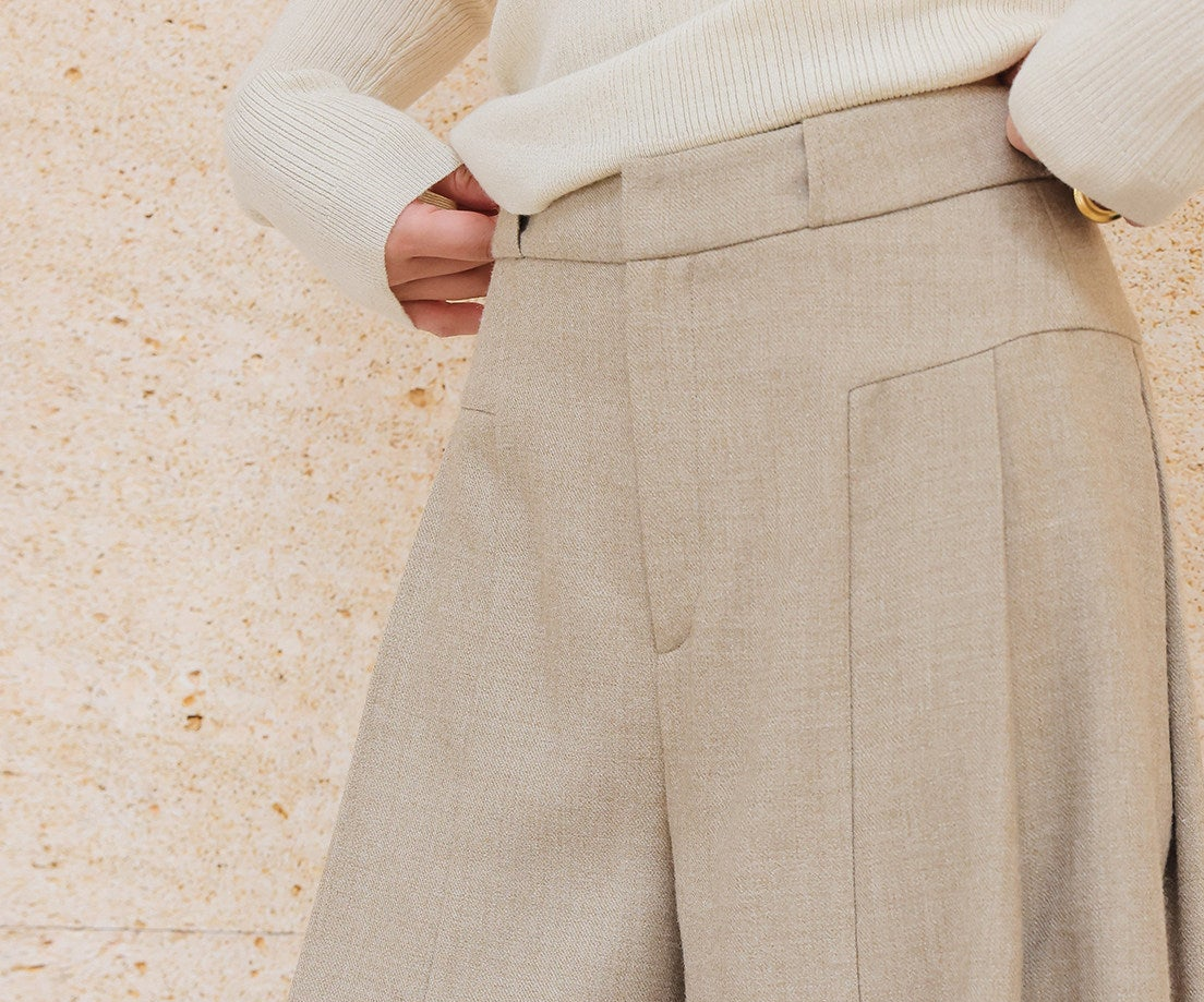 Oatmeal Wide-Leg Trousers - Minimalist Style