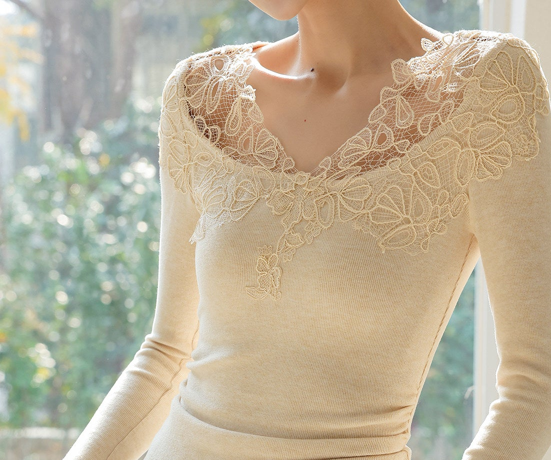Lace Panel Knitted Top - Elegant and Lightweight