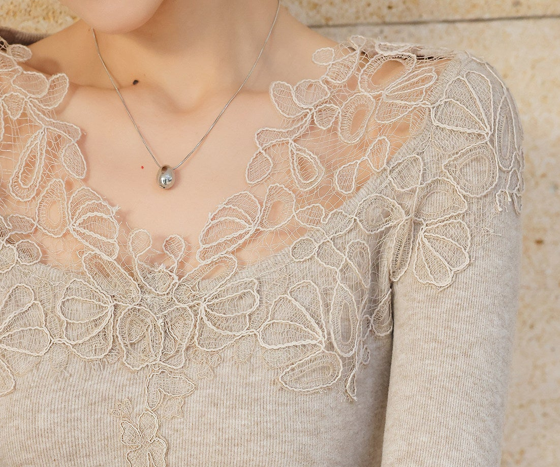 Lace Panel Knitted Top - Elegant and Lightweight