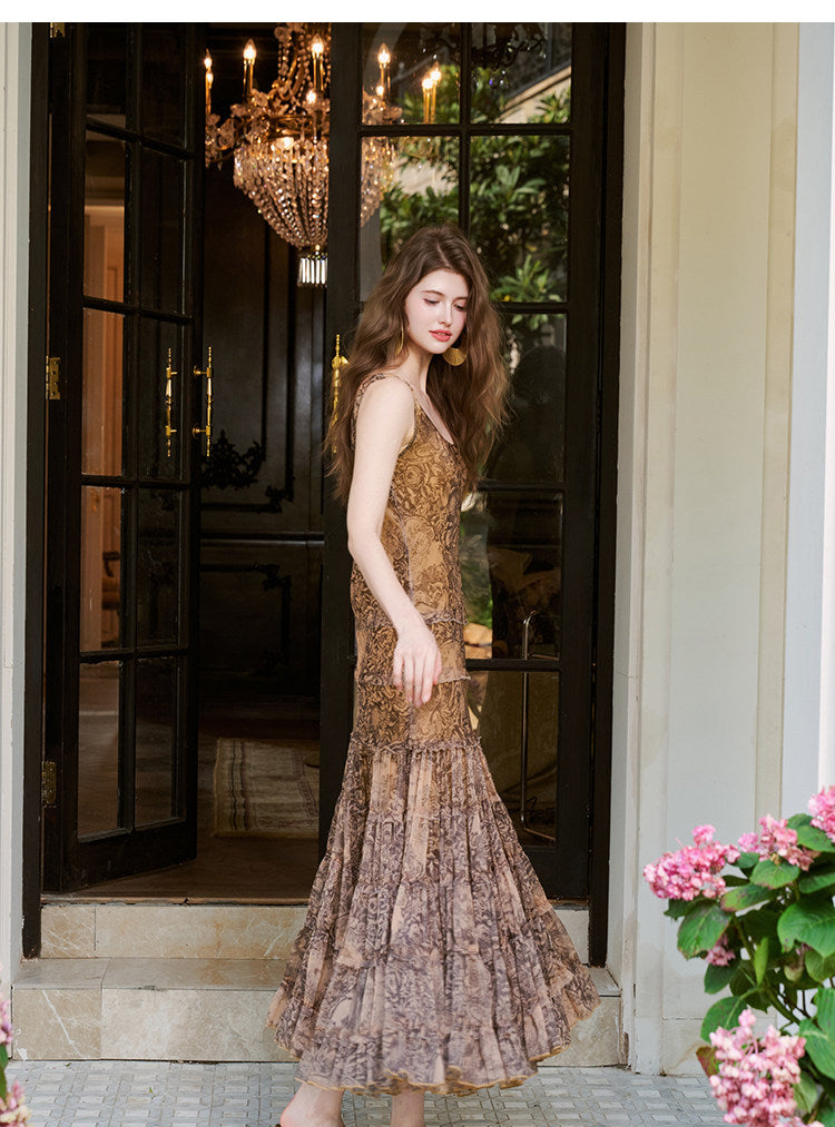Copper Dress - Asymmetrical Spaghetti Strap