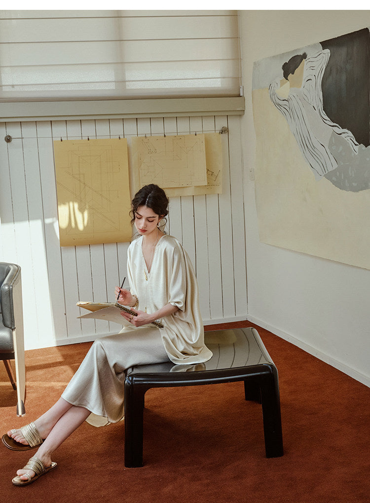 Acetate Slip Dress and Shawl Top Set - Elegant Style