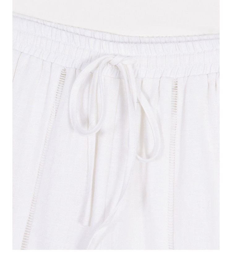 Linen Wide-Leg Pants with Lace Detail