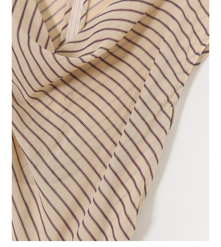 Viscose Apricot Striped Dress - Sleeveless A-Line