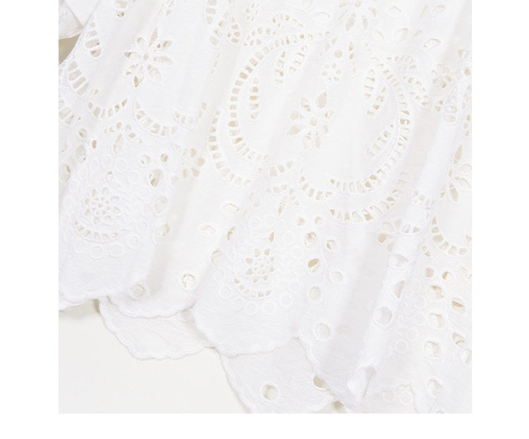 Beige Viscose Set - Hollow-Out Shirt and Skirt