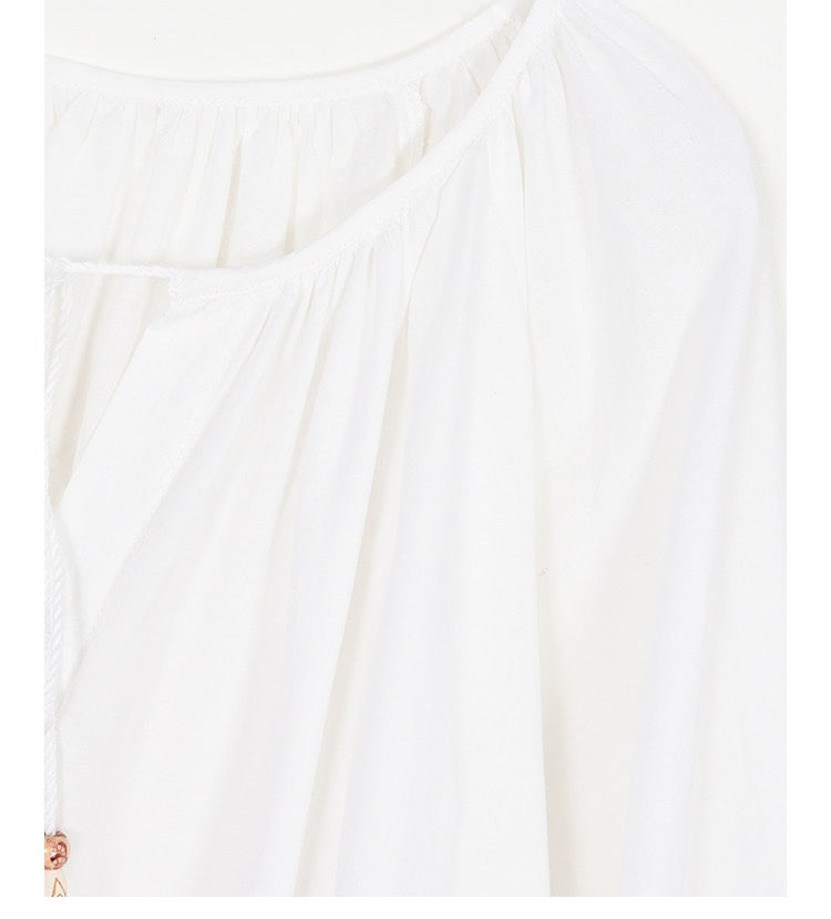 Beige Viscose Set - Hollow-Out Shirt and Skirt