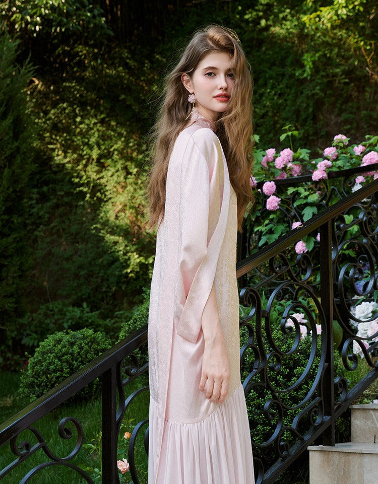 Acetate Polyester Dress - Batwing Sleeve Minimalist Style
