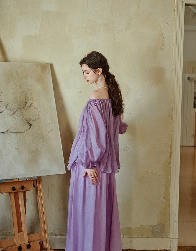 Linen 2-Piece Set - Top and Skirt