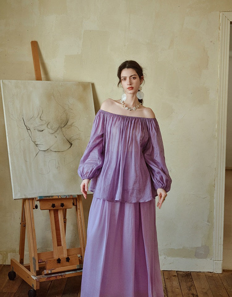 Linen 2-Piece Set - Top and Skirt