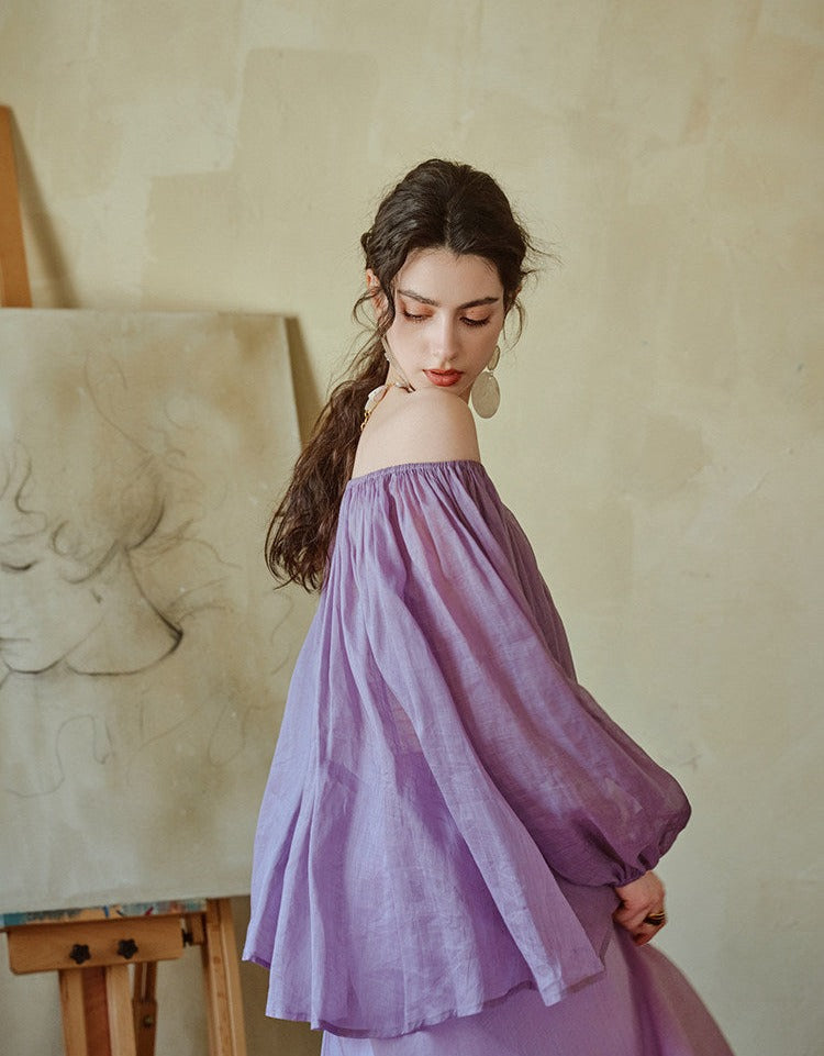 Linen 2-Piece Set - Top and Skirt
