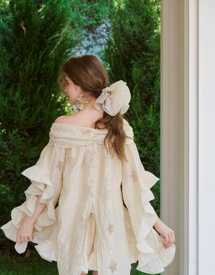 Linen Top and Skirt Set - Embroidered Design