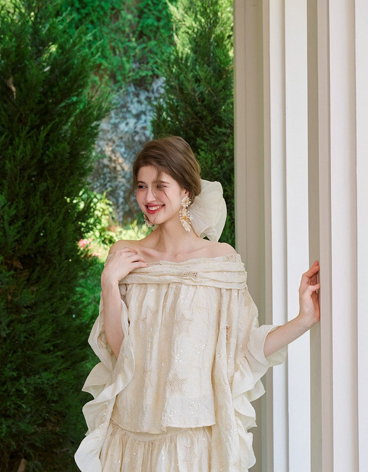 Linen Top and Skirt Set - Embroidered Design