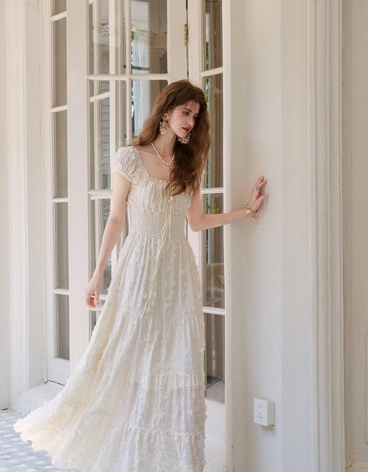 Fabric Dress with 3D Floral Details