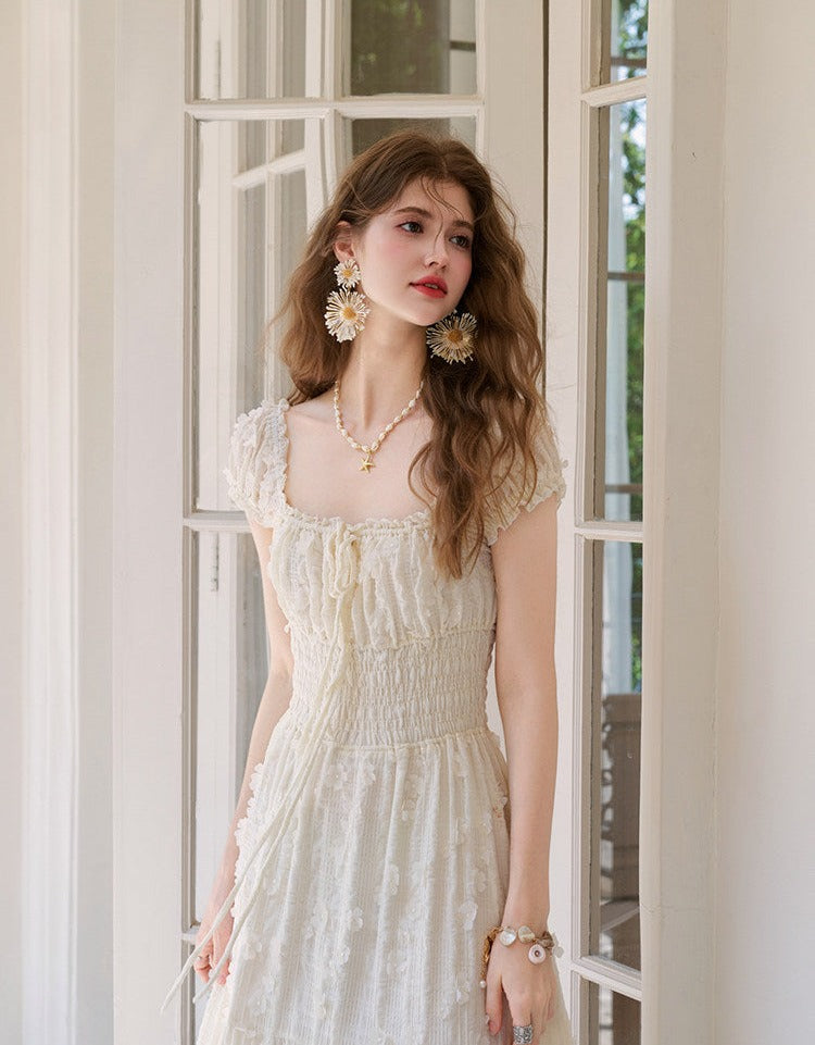 Fabric Dress with 3D Floral Details