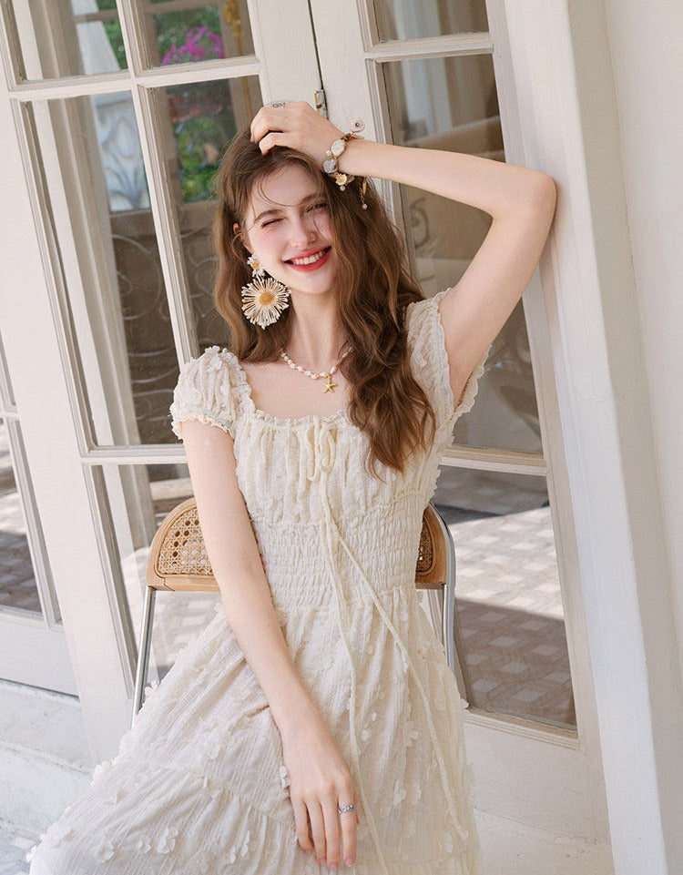 Fabric Dress with 3D Floral Details