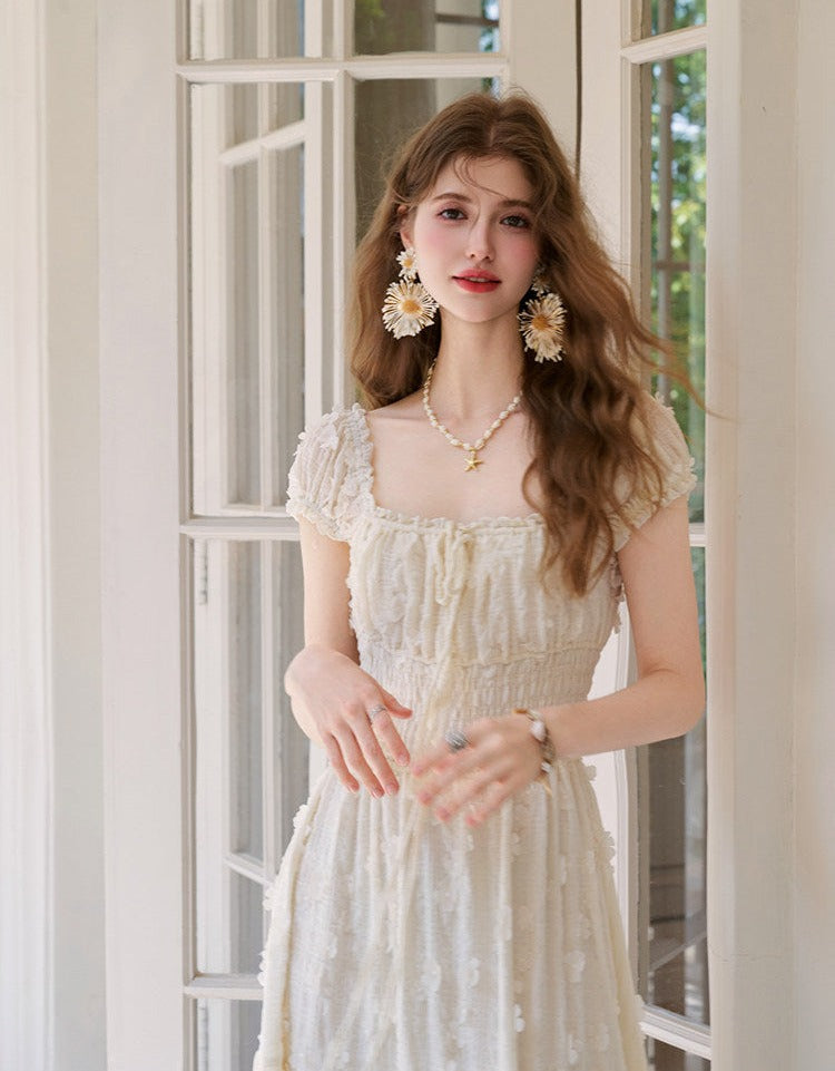 Fabric Dress with 3D Floral Details