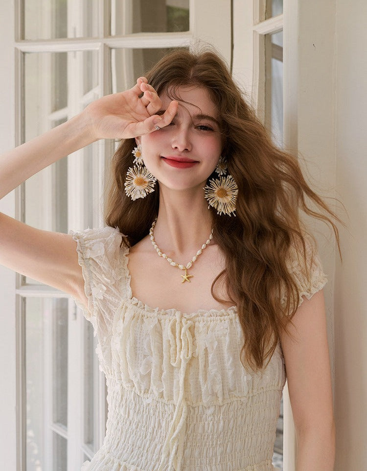 Fabric Dress with 3D Floral Details