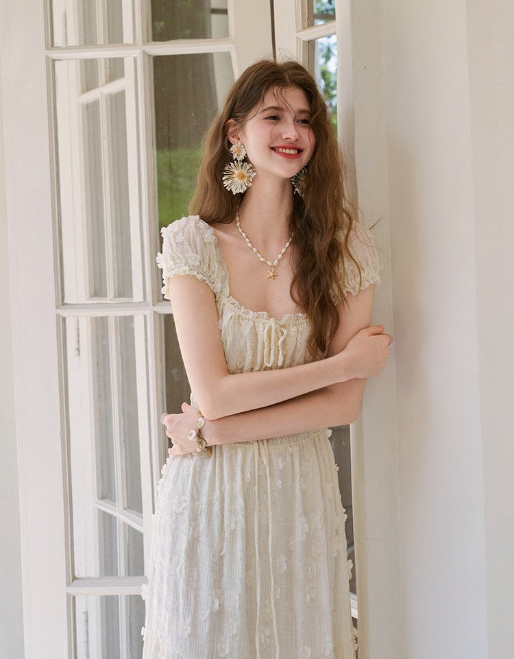 Fabric Dress with 3D Floral Details