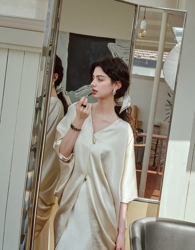Acetate Slip Dress and Shawl Top Set - Elegant Style
